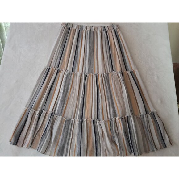 Womens Boho Linen Blend Peasant Tiered Casual Gypsy Church School Midi Skirt XL - Picture 1 of 3